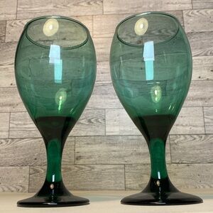 Vintage Libbey Juniper Green Water Wine Goblet Glass Set of 2